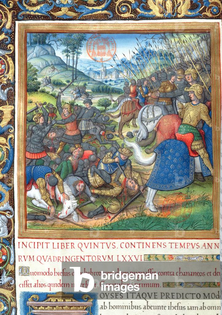 Ms. 1581 f. 154  Illustration from Book VIII ('From the Death of David to the Death of Ahab'), Chapter 1 of the 'Antiquities of the Jews' ('Antiquitates Judaicae') by Flavius Josephus - 'How Solomon, when he had received the kingdom, destroyed his enemies', c.1503 (vellum) (see also 694952)