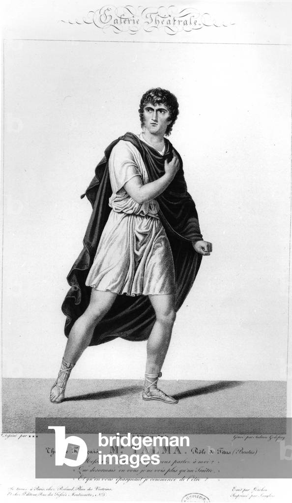 Talma in Roman costume as Titus in a production in Paris in 1793 of Voltaire's tragedy, 'Brutus', 1812 (engraving)
