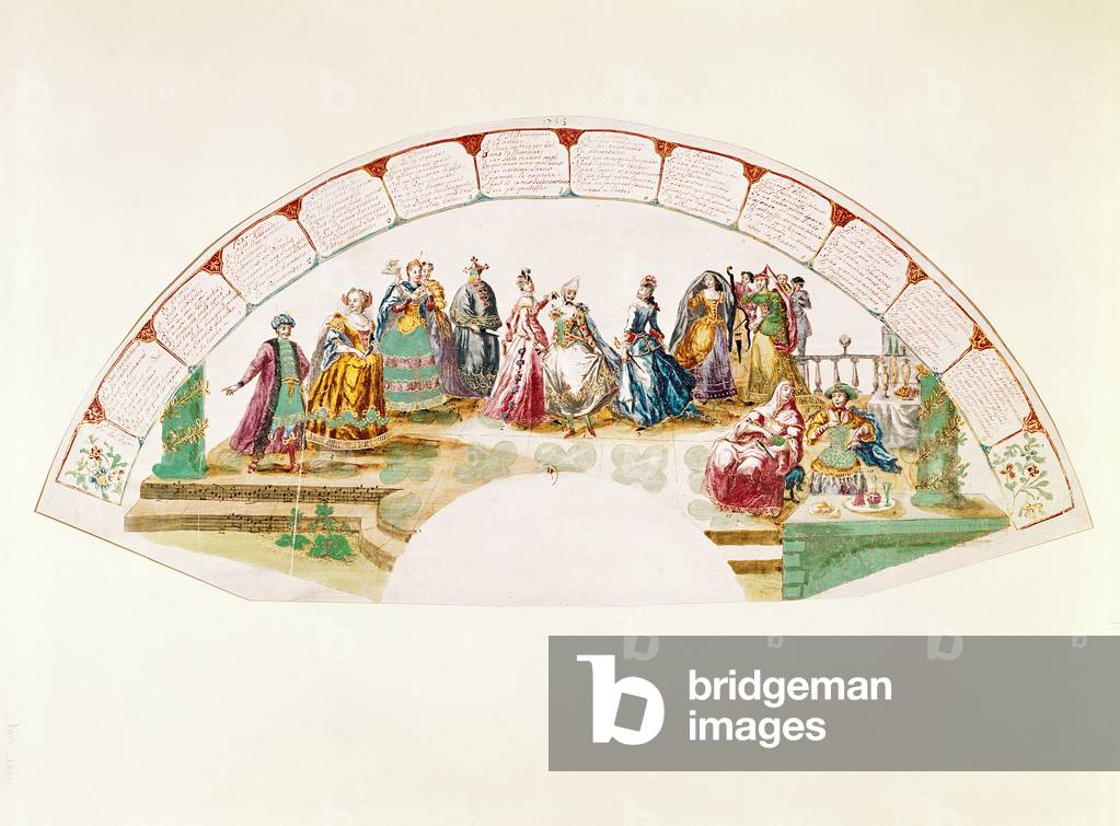 Immagine di Dipinto "Design per un fan che celebra la Danza e il Carnevale delle Nazioni", 1733 di French Scho
