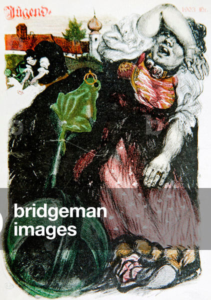 The Frog prince frightens the maiden, cover illustration of 'Jugend' magazine, May, 1903 (colour litho)