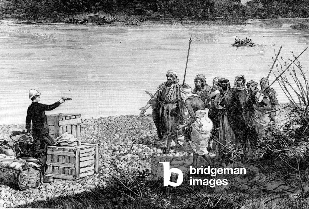 Madame Dieulafoy Attacked by Plundering Arabs, c.1880-99 (litho)