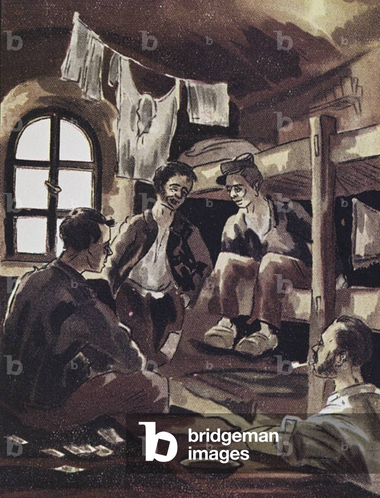 'It's admirable to see the good will which reigns amongst those who hold opposing and conflicting ideas': French prisoners in a Stalag, 1945 (litho)