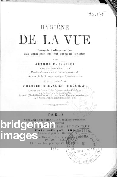 Title Page of 'Hygiene de la Vue', by Arthur Chevalier (1830-72), published Paris, 1861 (engraving) (b/w photo)