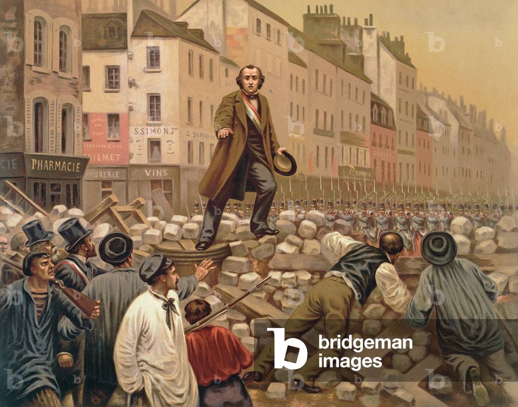 Alphonse Baudin on the Barricade of Faubourg Saint-Antoine, 3rd December 1851 (colour litho)
