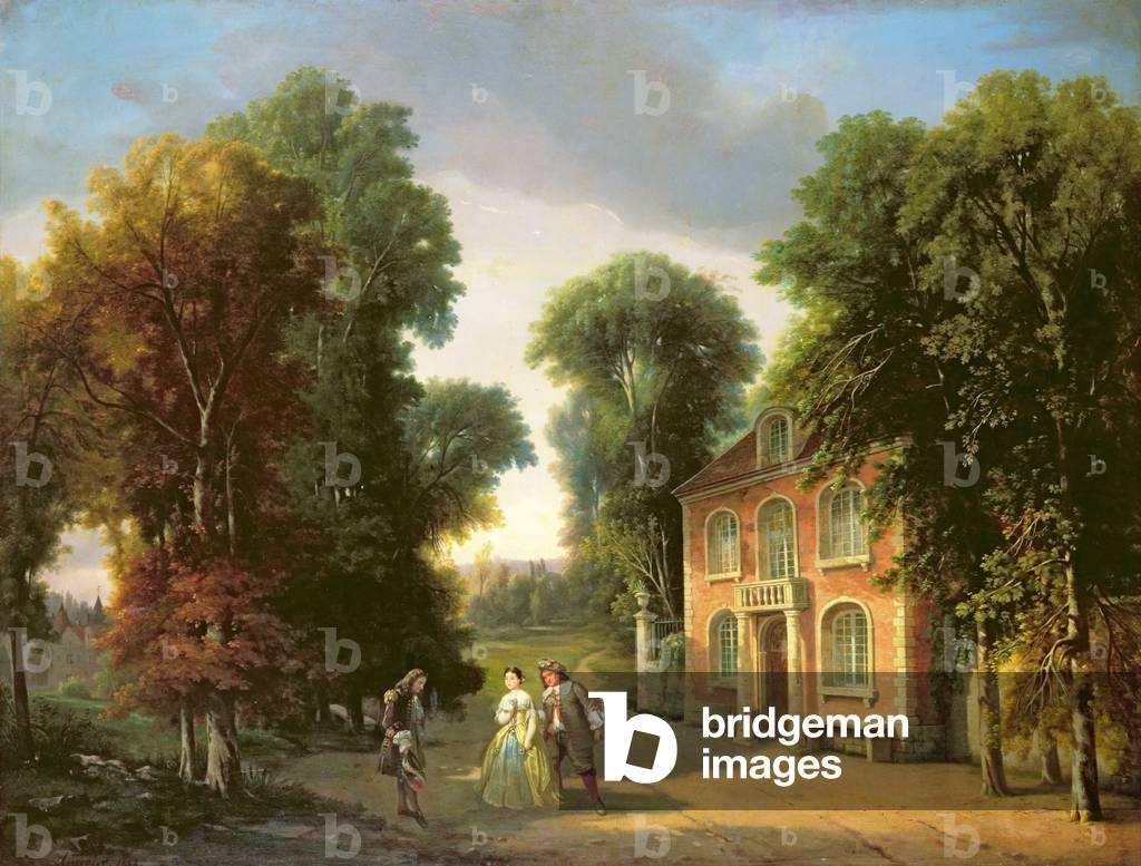 Bild von Gemälde "eine szene von 'Georges Dandin' von Moliere (1622-73) 1852 (öl auf leinwand)", 1852 von Adol