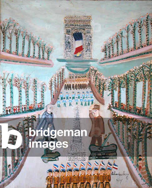 Charles de Gaulle (1890-1970) salutando la statua di Clemenceau durante una Bastiglia Giorno parata, 1967 (oli