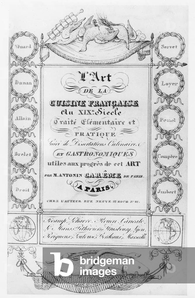 Title page of 'L'Art de la Cuisine Française', by Antonin Carême (engraving) 