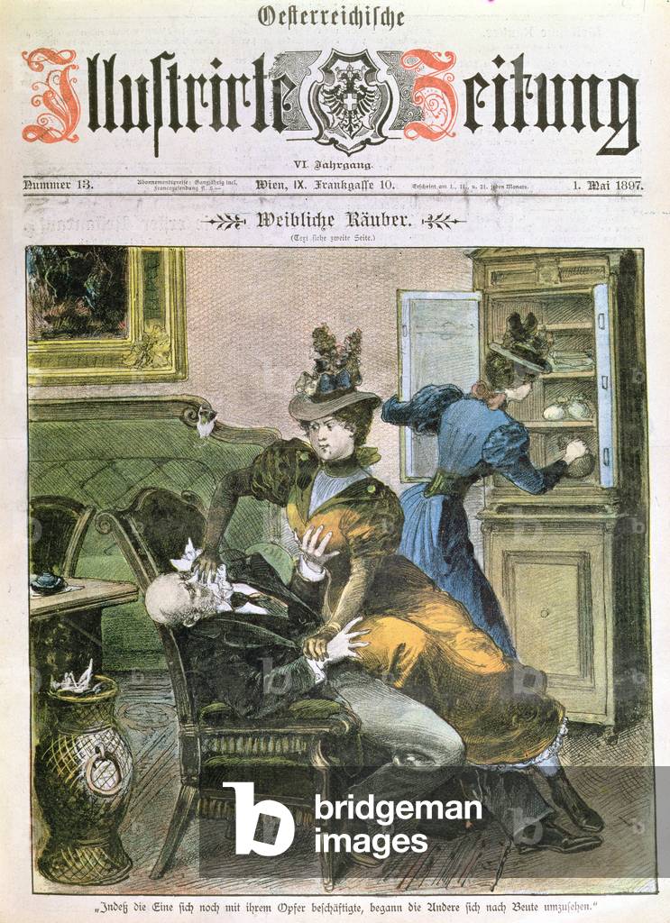 'Lady Robbers', prima pagina del 'Illustrierte Zeitung', maggio 1897 (colore lito)