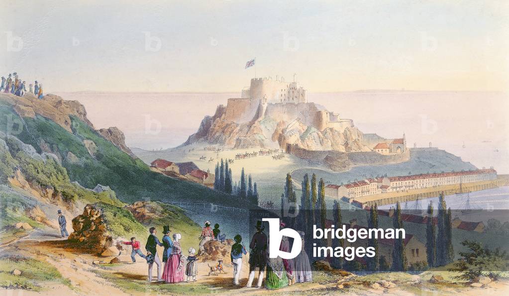 Arrivo di Sua Maestà al Monte Orgueil, 3 settembre 1846, dalla visita della regina Vittoria in jersey, inciso 