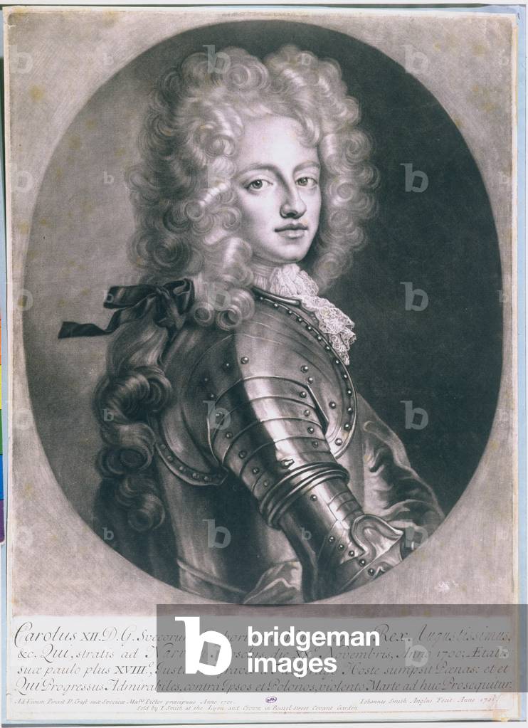 King Karl XII (1682-1718) of Sweden, engraved by John Smith, 1701 (engraving)