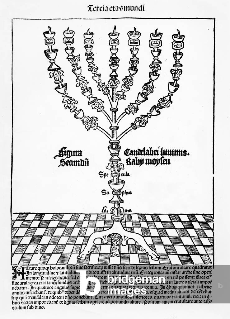 Menorah, from 'Liber Chronicarum' by Hartmann Schedel, published in Nuremberg, 1493 (woodcut)