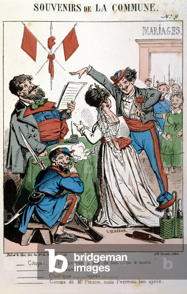Recollections of the Commune, a civil wedding, 1871 (colour litho)