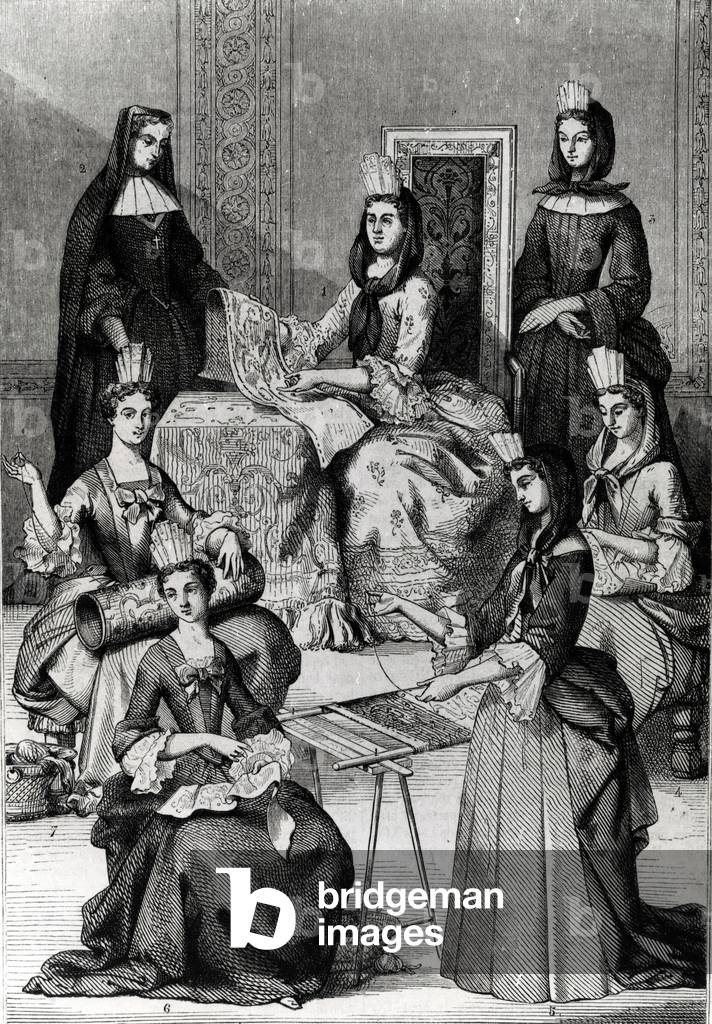 Madame de Maintenon with her Ladies in Waiting (engraving)