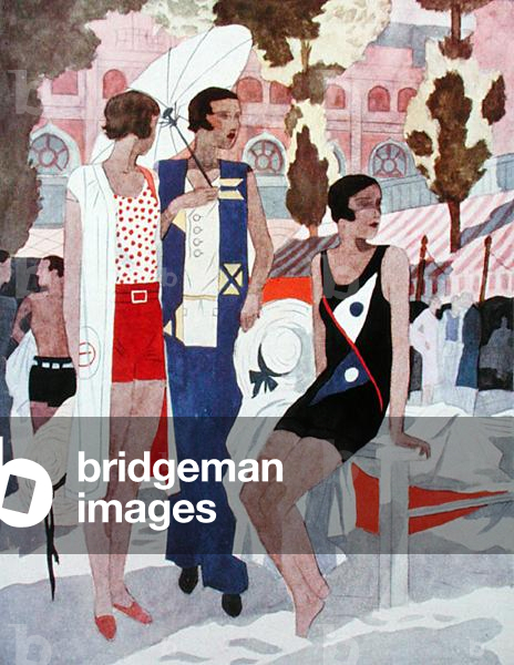 At the Lido, Summer Life on the Hotel Excelsior Beach, fashion plate from 'Femina' magazine, June 1929 (colour litho)