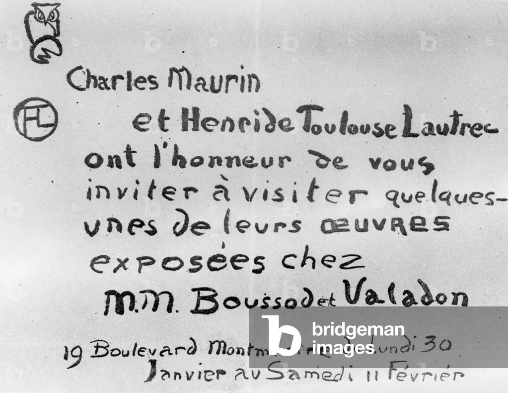 Invitation to an exhibition of the work of Charles Maurin and Henri de Toulouse-Lautrec (litho)