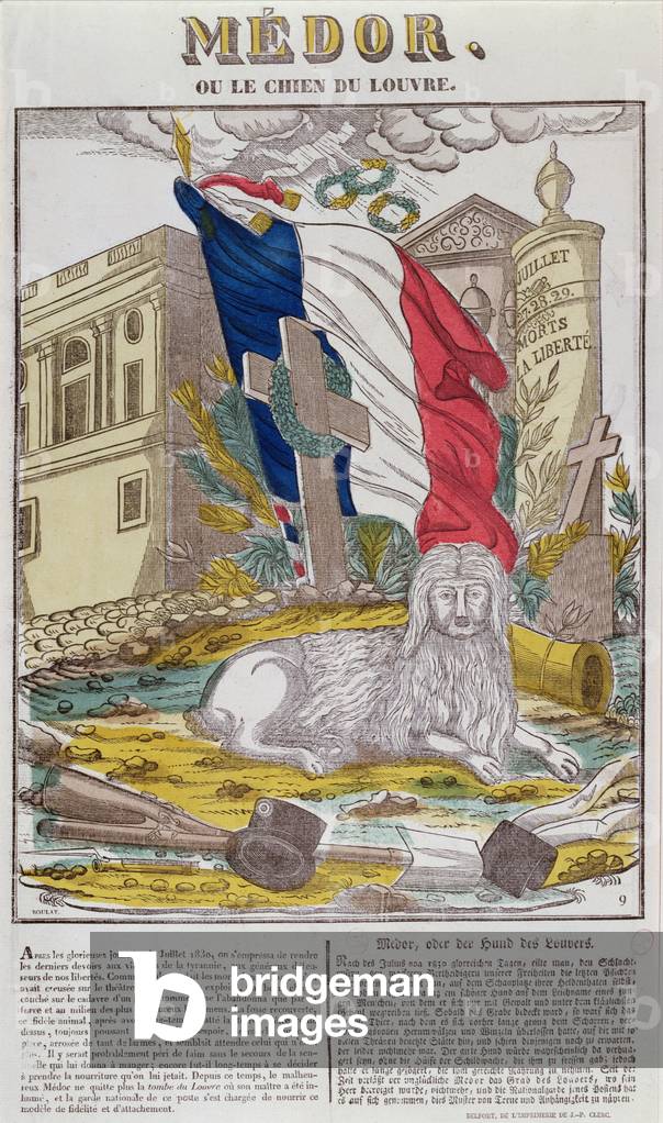 Medor, the faithful dog of the Louvre, c.1831 (colour litho)