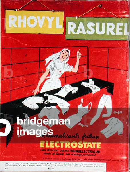 Advertisement for 'Rhovyl' underwear by 'Rasurel', from 'Elle' magazine, 5th October, 1959 (colour litho)