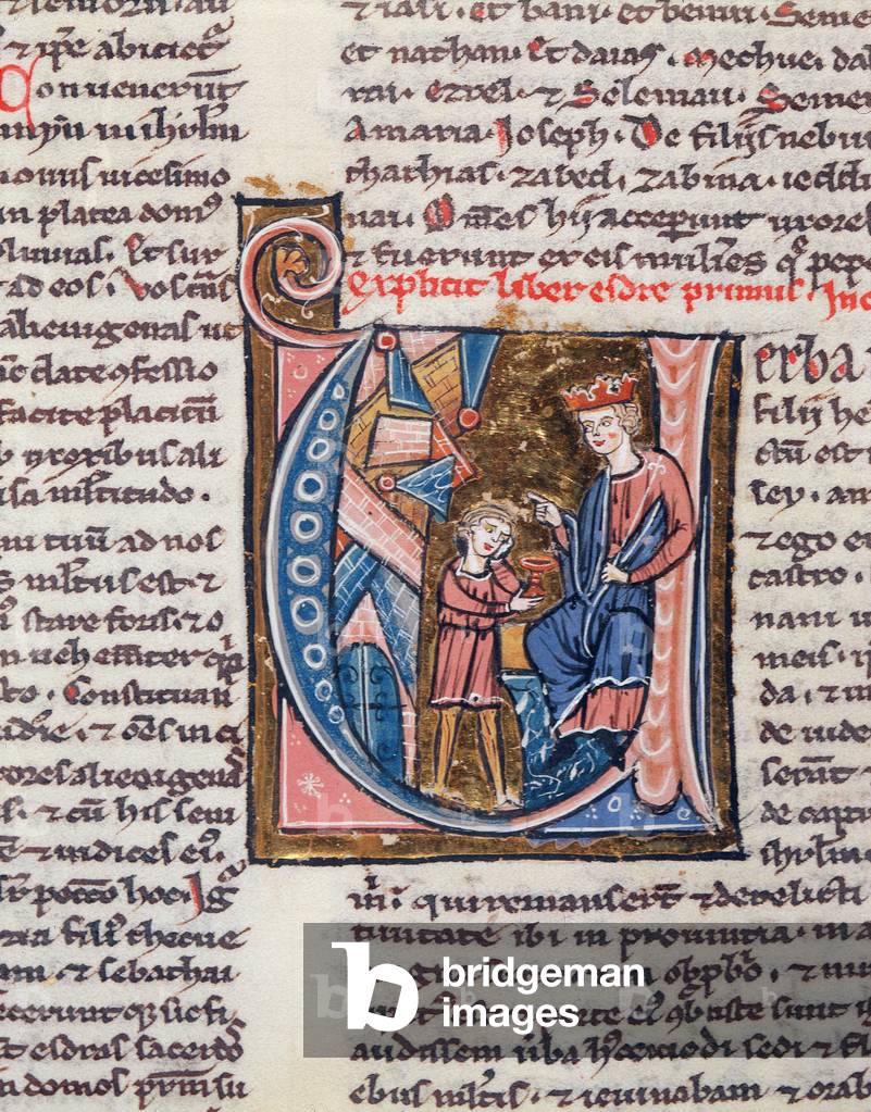 Ms 1185 The Prophet Nehemiah, miniature from a Latin Bible (vellum)