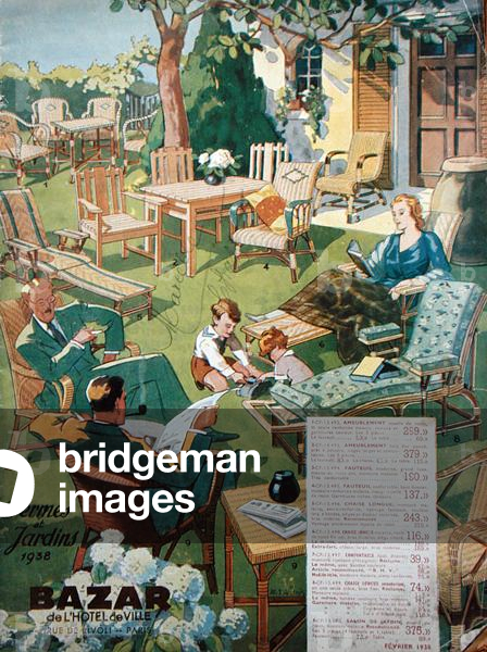 Garden furniture from the Catalogue of 'Bazar de l'Hotel de Ville', February 1938 (colour litho)