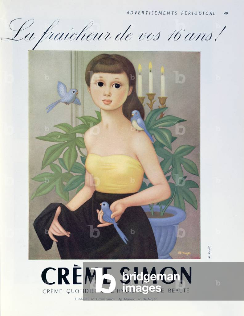 Advertisement for 'Creme Simon' beauty cream, from 'Modern Publicity', 1951-52 (colour litho)