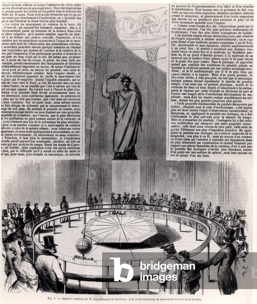 Foucault's Pendulum at the Pantheon in Paris, c.1852 (engraving) (b/w photo)