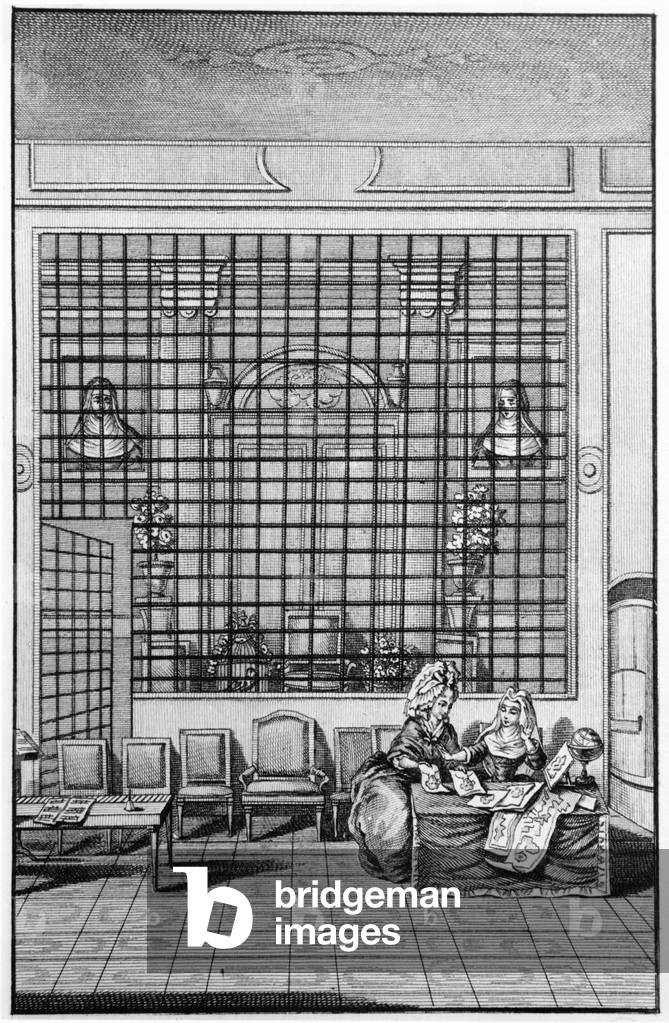 Education of Nuns in a convent, 2nd half 18th century (engraving) (b/w photo)