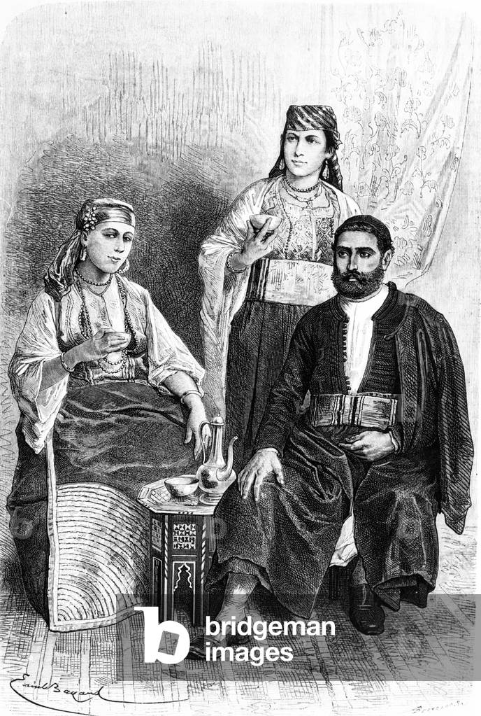 Jewish man and women of Tangiers, 1878 (litho)