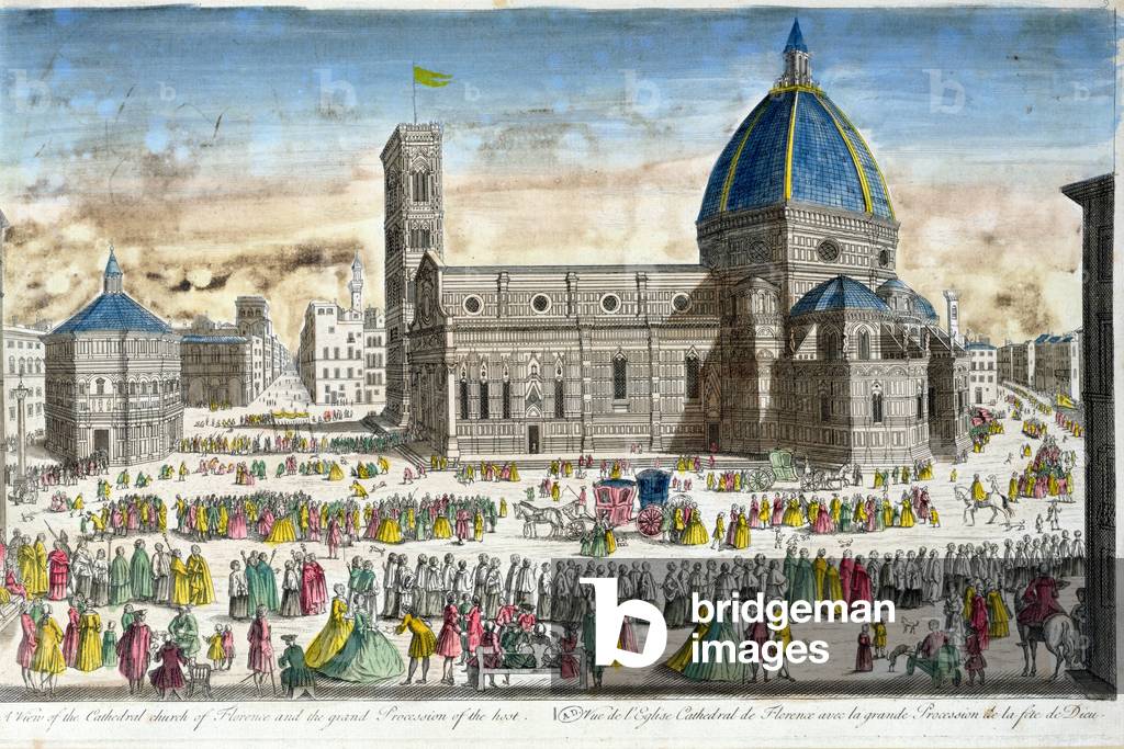 View of Florence Cathedral and the Grand Procession of the Host (coloured engraving)