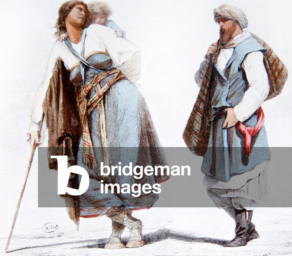 Jewish man and woman of the Epifan region, Tula, Russia. c.1850 (colour litho)