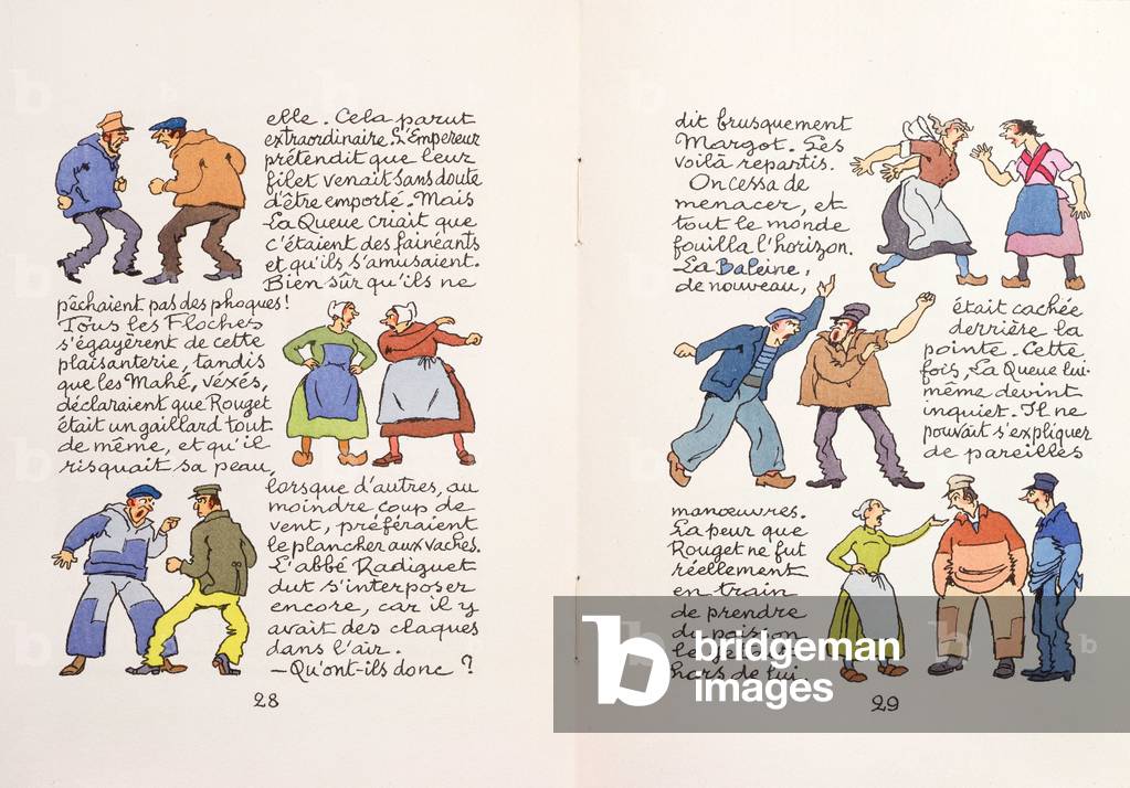 Page from 'La Fete a Coqueville' by Emile Zola (1840-1902) 1942 (colour litho)