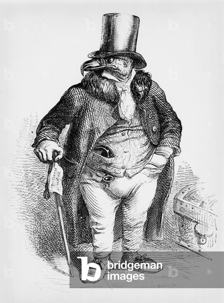 "Der Inhaber als Sir Vulture", 19. Jahrhundert von Grandville, b/w