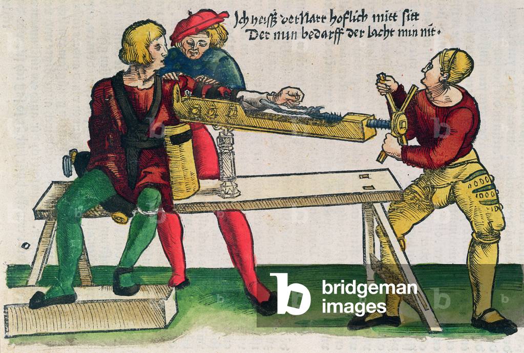 Apparatus for healing arm fractures, illustration from the 'Feldtbuch der Wundartzney' by Hans von Gersdorff, 
