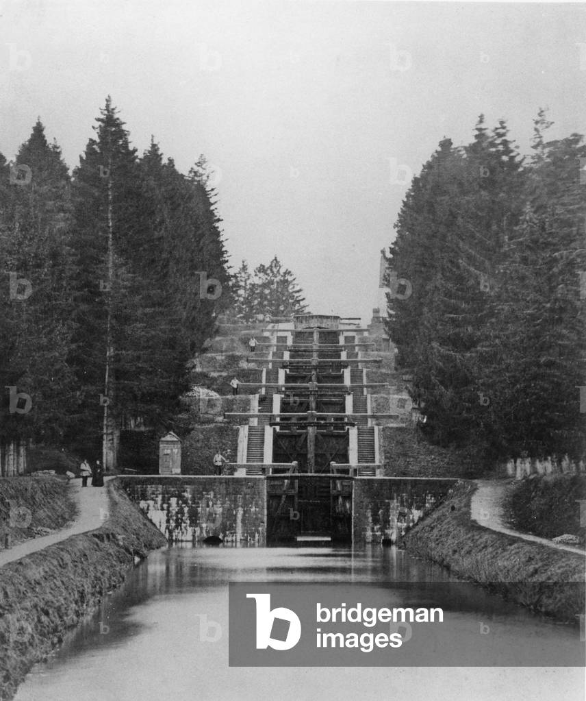 Locks on the Canal de Briare (b/w photo)