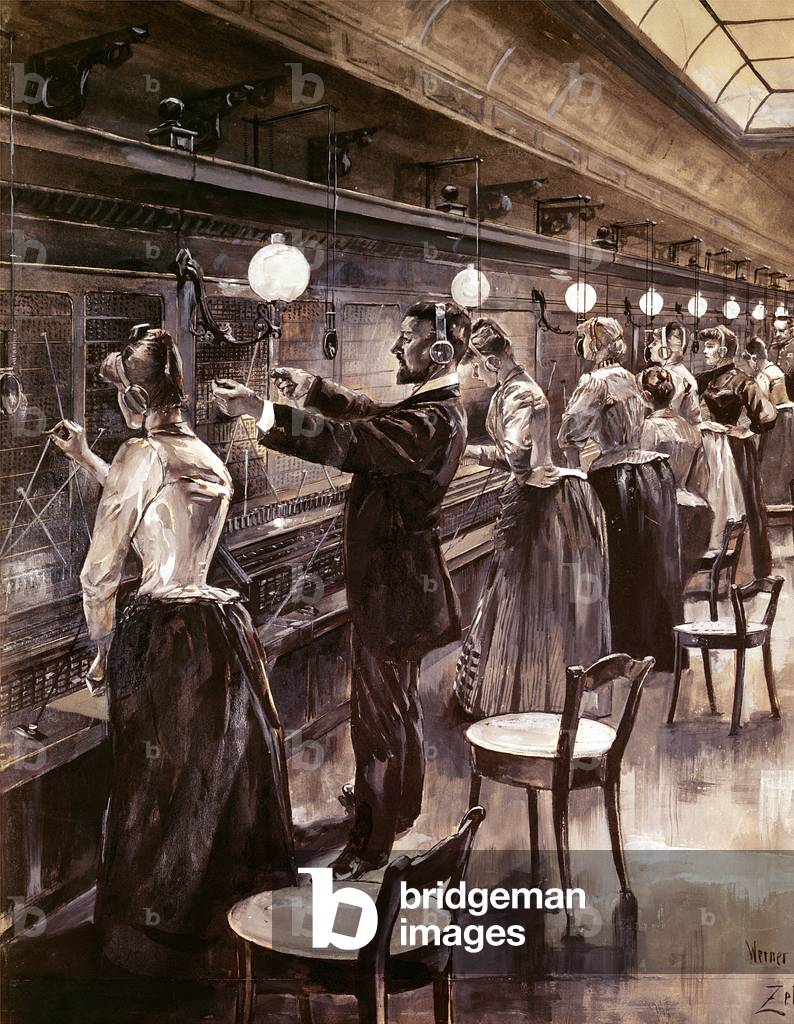 The Berlin Central Telephone Exchange, c.1890 (oil on canvas)