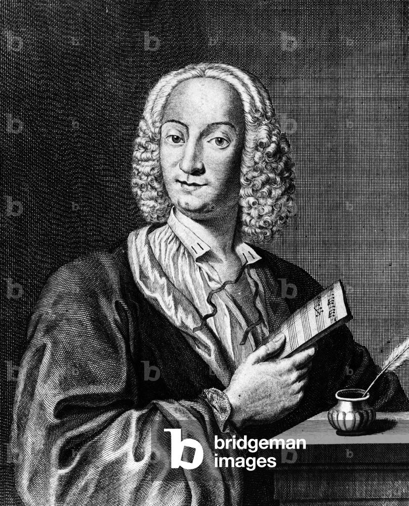 Portrait of Vivaldi holding a sheet of music, 1725 (engraving)