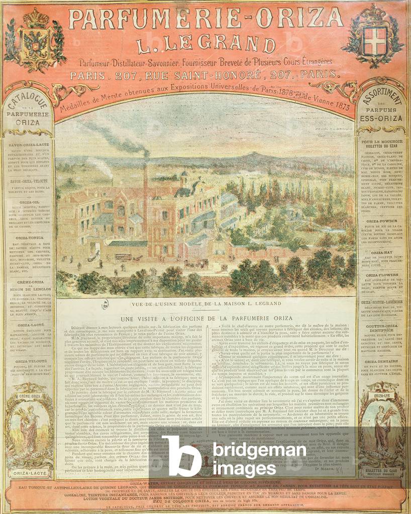 Advertisement for the Parfumerie Oriza L. Legrand, c.1884 (colour litho)