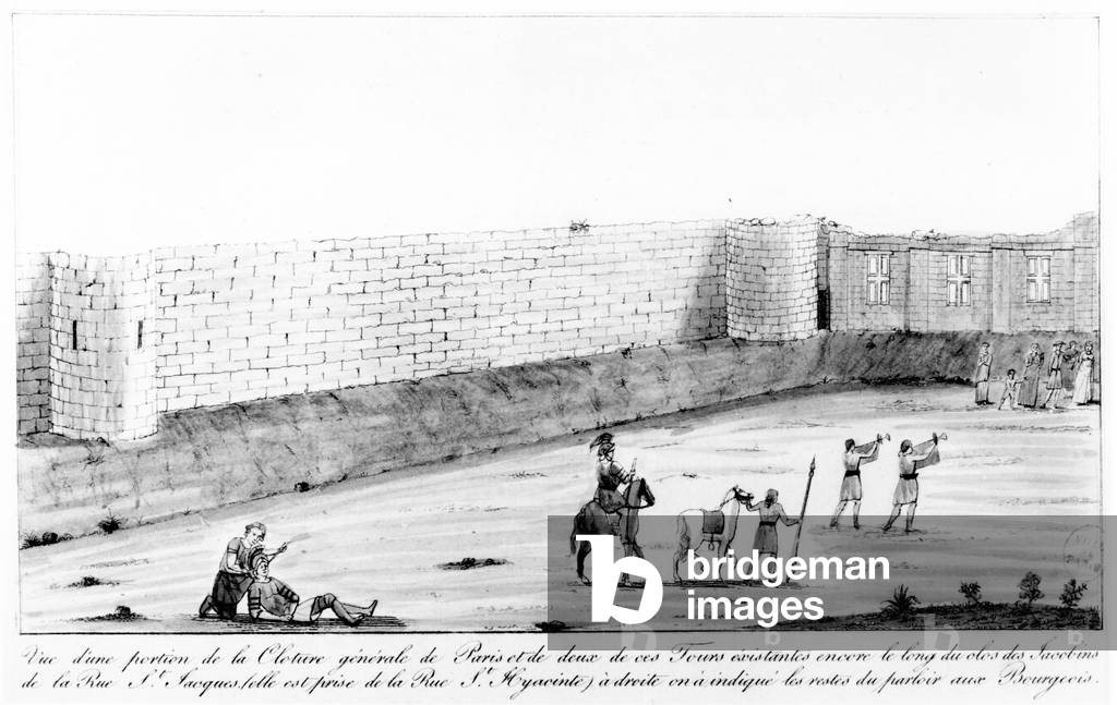 Section of the Paris right bank city wall constructed between 1190 and 1209 on the orders of Philippe II Auguste, late 18th century (w/c on paper)