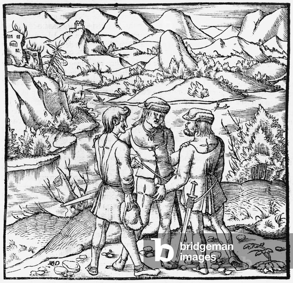The Rutli Oath, illustration from 'Cosmographie Universelle' by Sebastien Munster (1488-1552) Basel, published 1559 (woodcut) (b/w photo)