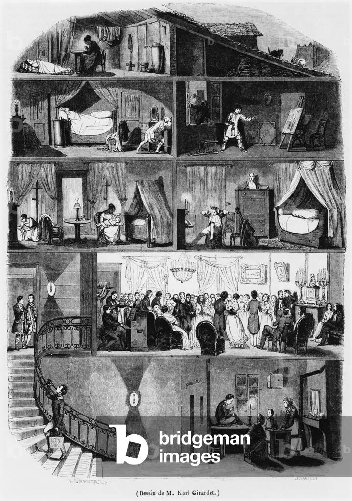 Section of a Parisian building, illustration from 'Le Magasin Pittoresque', engraved by John Quartley (fl.1835-67) 1847 (engraving) (b/w photo)