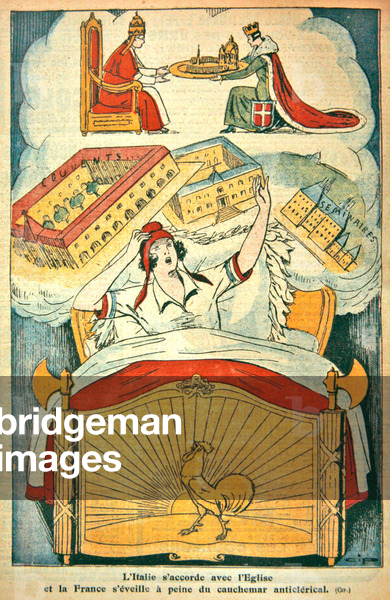 Il Trattato Lateranense del 1929 e Marianne risveglia dall'incubo anticlericale, illustrazione dalla rivista «