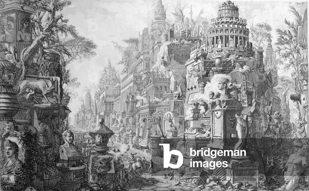 Allegorical Frontispiece of Rome and its history, from 'Le Antichita Romane de G.B. Piranesi (1756)', published in Paris, 1835 (engraving)