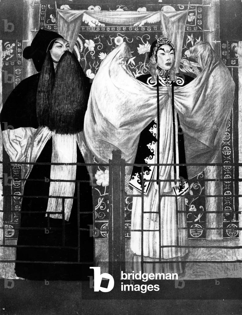 Scene from the play 'Nan tien men', illustration from 'Le Théatre Chinois'  by Tchou-Kia-Kien, published in Paris 1922 (litho)