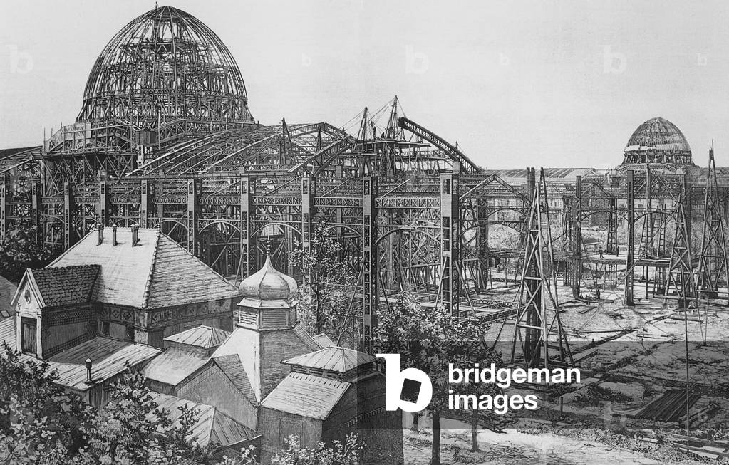 Construction of the Palais des Beaux Arts et des Arts Liberaux for the Exposition Universelle of 1889 (litho)