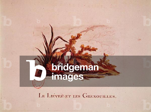 The Hare and the Frogs, 1823 (coloured engraving)