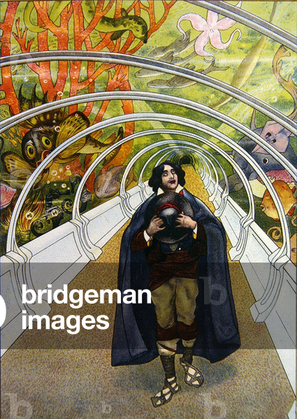Pilgrim in the tunnel beneath the sea, 1911 (colour litho)