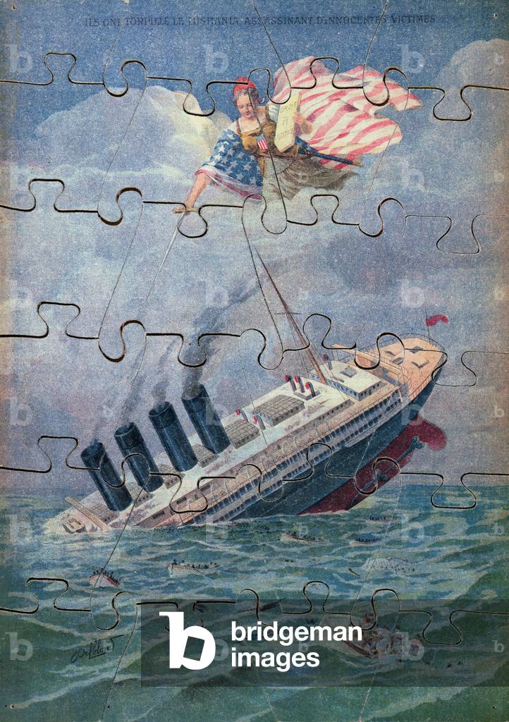 L'affondamento della Lusitania, 7 maggio 1915, puzzle per bambini (litografia a colori)