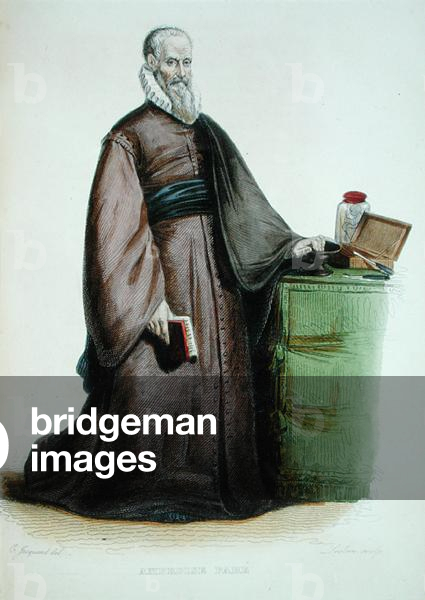 Amboise Pare (1509-90) illustration from 'Le Plutarque Francais' by E. Mennechet, engraved by Leclerc, 1835 (coloured engraving)