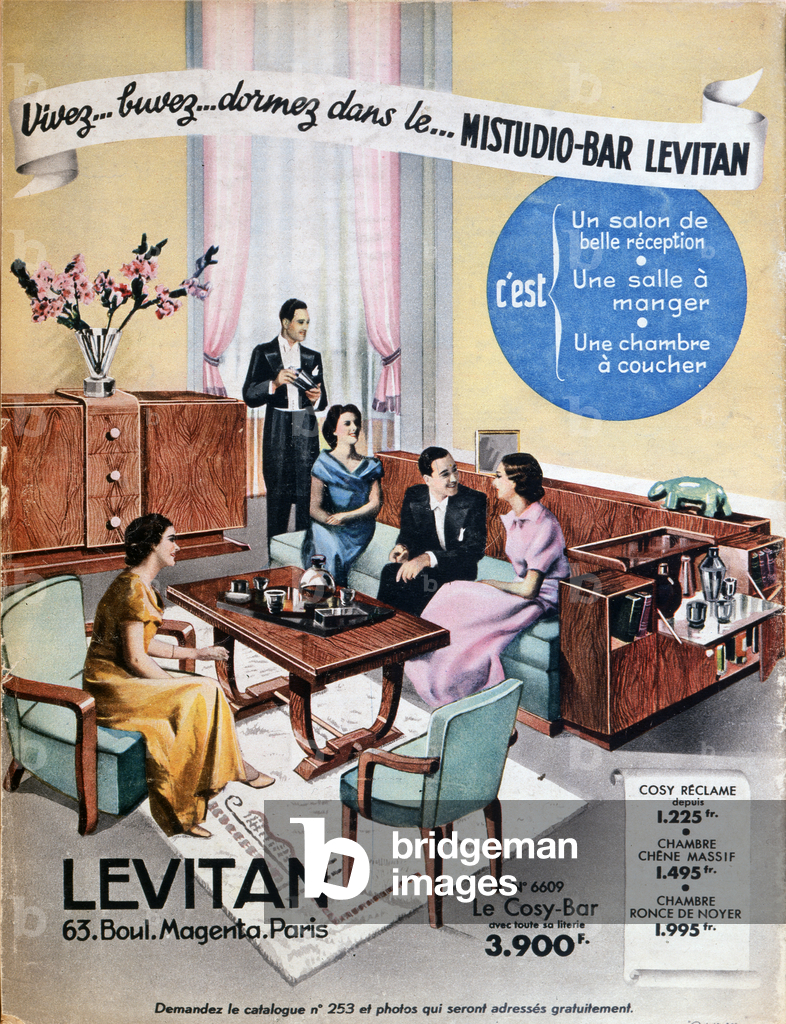 Advertisement for 'Levitan' furnishings, from 'Marie-Claire' magazine, 30th December 1938 (colour litho)