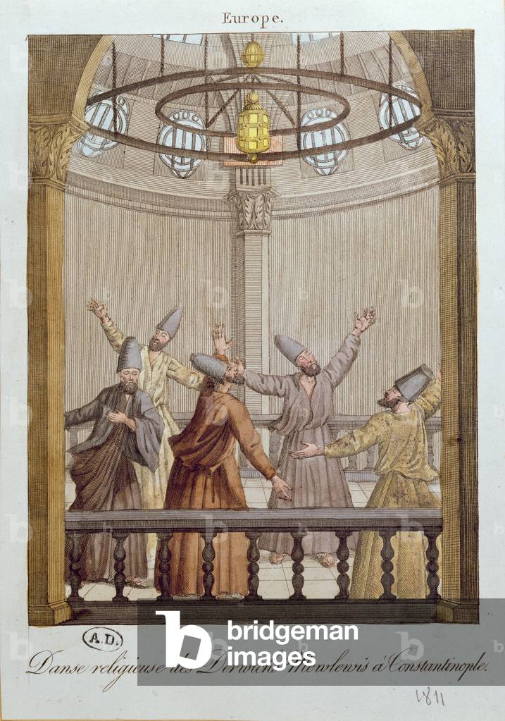 Dance of the Mewlewis Dervishes in Constantinople, 1811 (coloured engraving)