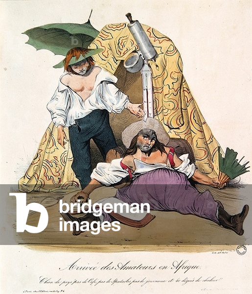 Cartoon lampooning French artists in Algeria, c.1830 (colour litho)